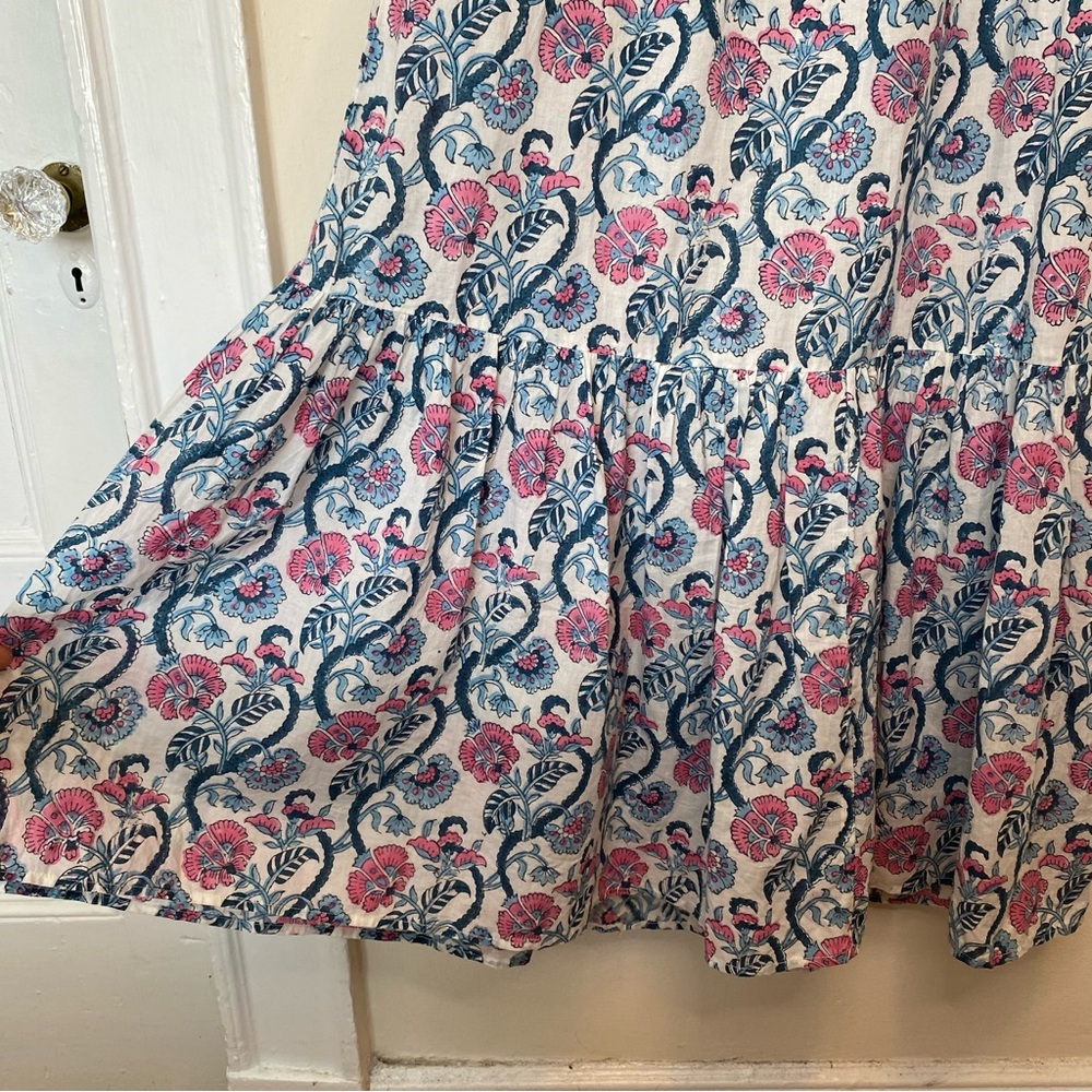 ANNA CATE Giselle Floral Block Print Ruffle Smocked Maxi Dress Blue/Pink Small - Picture 8 of 13